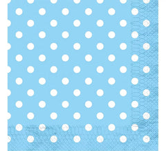 12 hellblaue Servietten mit weißen Punkten 33x33 cm