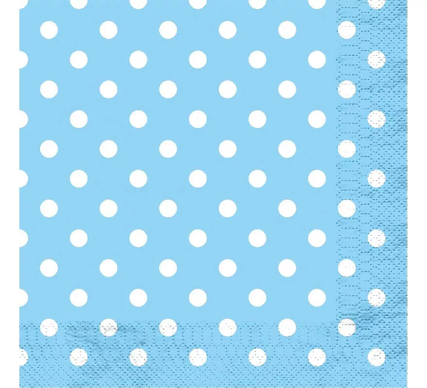 12 Servilletas Celestes con Topos Blancos de 33x33 cm
