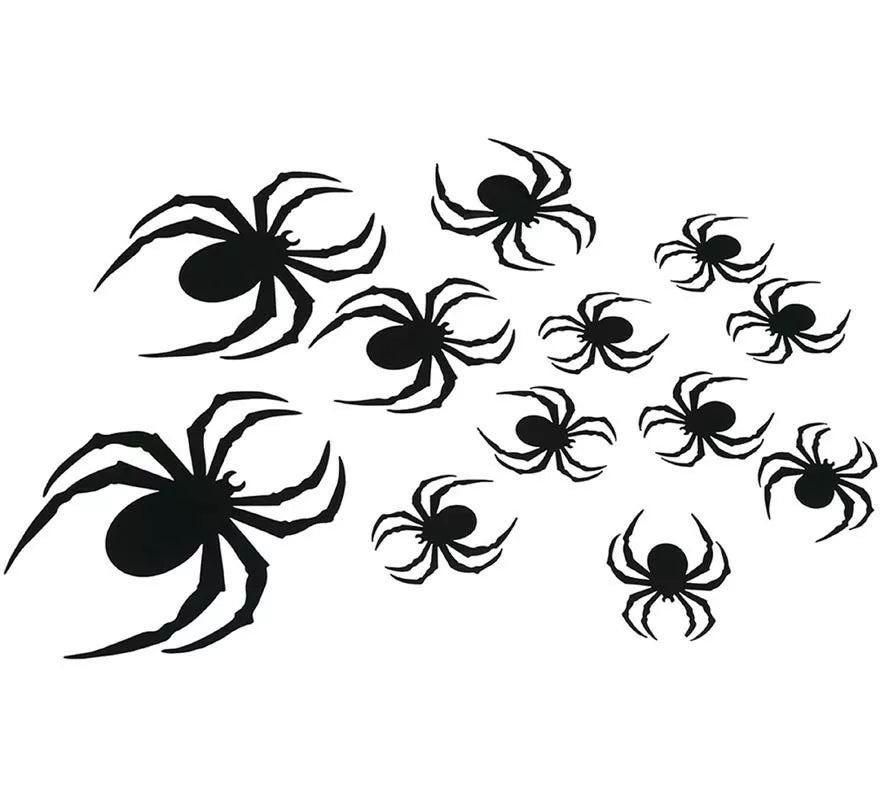 12 Siluetas negras Arañas de 6 a 19 cm