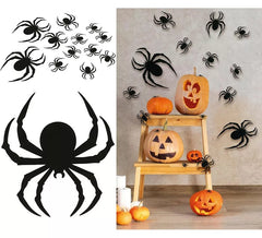 12 schwarze Silhouetten-Spinnen von 6 bis 19 cm