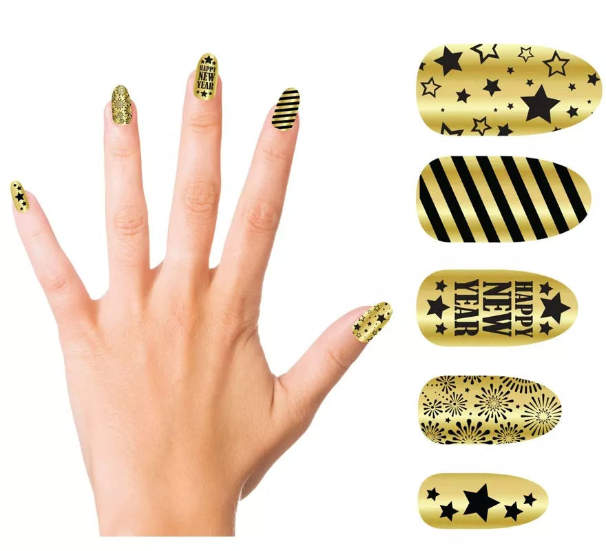Translation missing: de.12 Uñas Happy New Year dorado con adhesivo