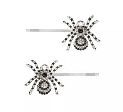 2 silberne glitzernde Spinnen-Haarspangen, 7,5 cm