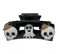 2 Haarspangen mit Geister- und Totenkopfmotiv, 9 cm