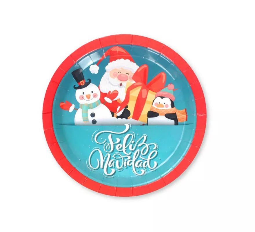 Translation missing: de.6 Platos de papel de Feliz Navidad Azul y Rojo de 18 cm
