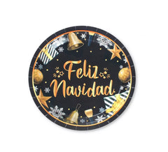 6 Pappteller „Merry Christmas“ in Schwarz und Gold, 18 cm