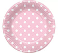 6 Platos Rosas con Topos Blancos 22 cm