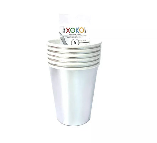 6 Vasos de papel color Plata Navidad de 270 ml