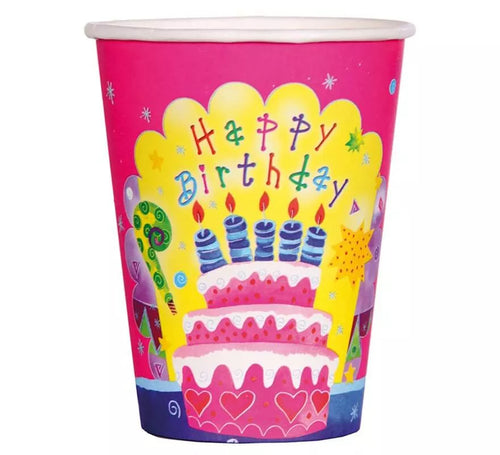 6 Vasos Happy Birthday de 9 cm