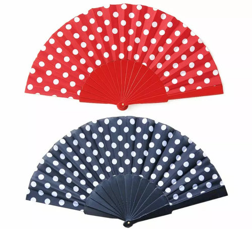 Abanico de Plástico 43 cm con Lunares Blancos en varios colores
