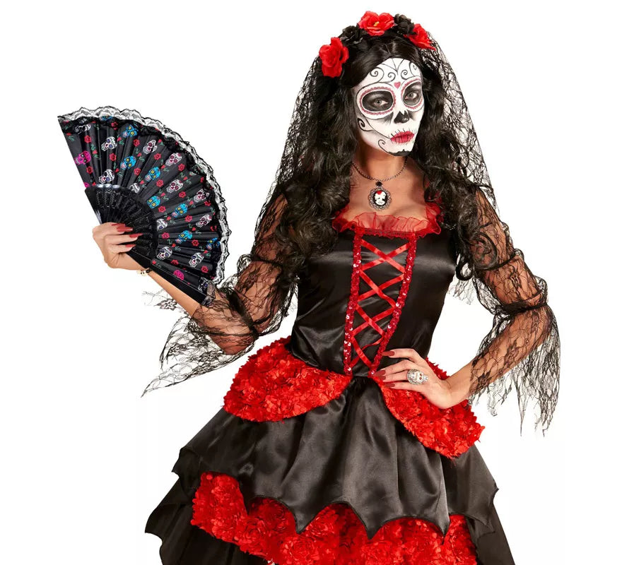 Translation missing: de.Abanico de Tela Día de Los Muertos Catrina de 23 cm