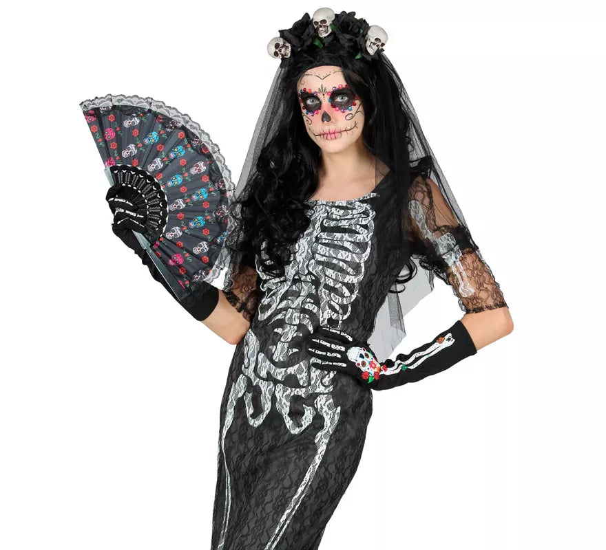 Translation missing: de.Abanico de Tela Día de Los Muertos Catrina de 23 cm