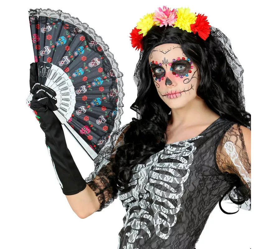 Translation missing: de.Abanico de Tela Día de Los Muertos Catrina de 23 cm