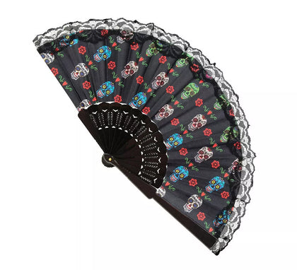 Abanico de Tela Día de Los Muertos Catrina de 23 cm