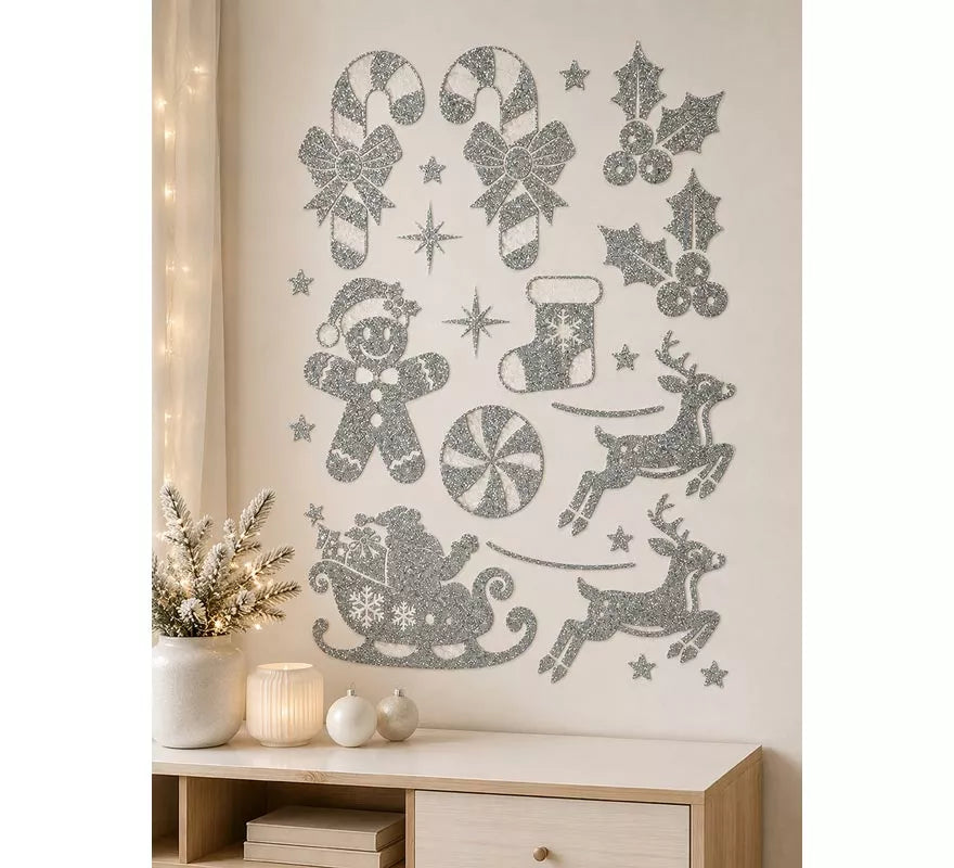 Translation missing: de.Adhesivo Decorativo Navideño con Purpurina plateada de 30x40 cm