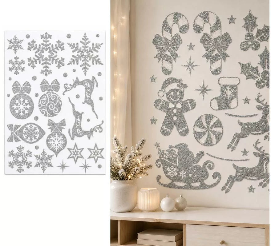 Translation missing: de.Adhesivo Decorativo Navideño con Purpurina plateada de 30x40 cm