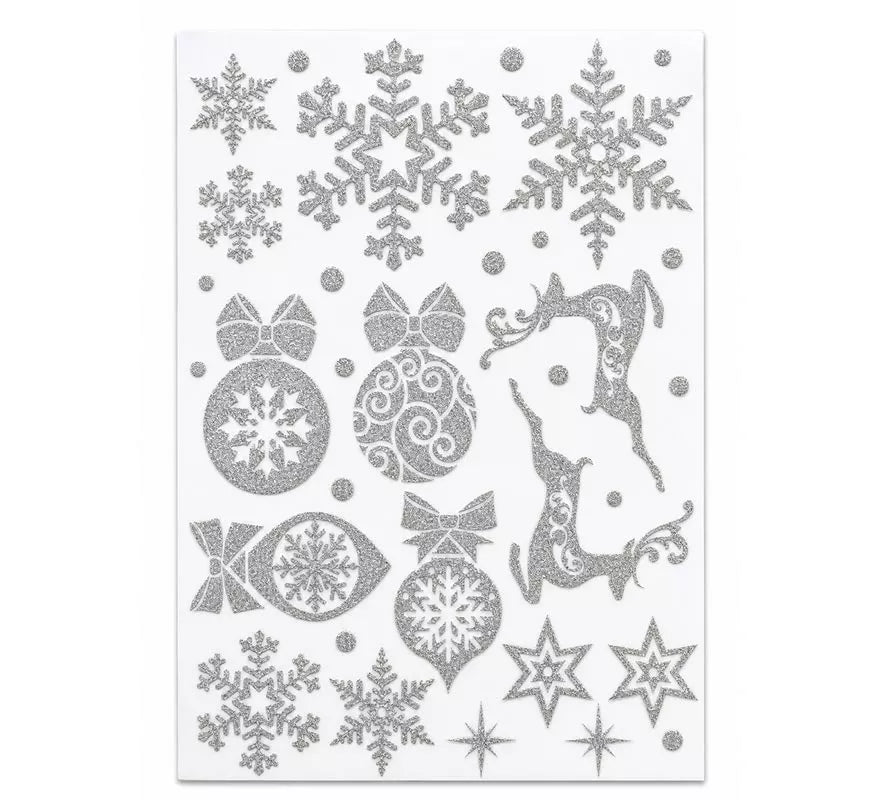 Adhesivo Decorativo Navideño con Purpurina plateada de 30x40 cm