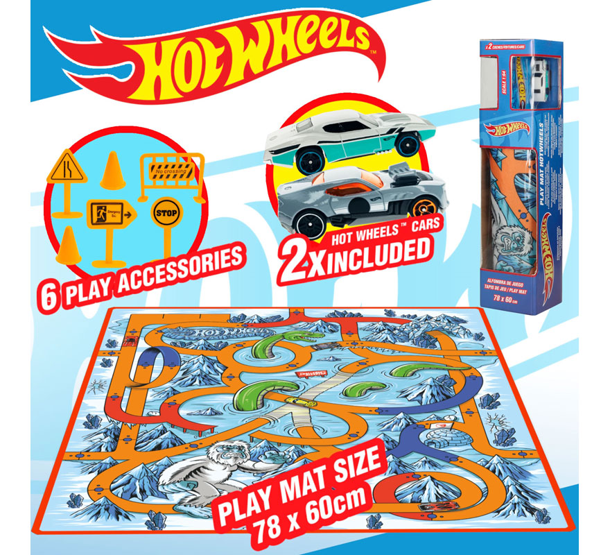 Translation missing: de.Alfombra Hot Wheels de 80x60 cm con 2 coches y señales
