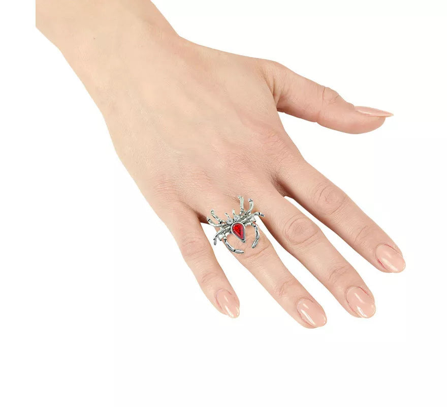 Translation missing: de.Anillo de Araña con Piedra Roja y Pedrería
