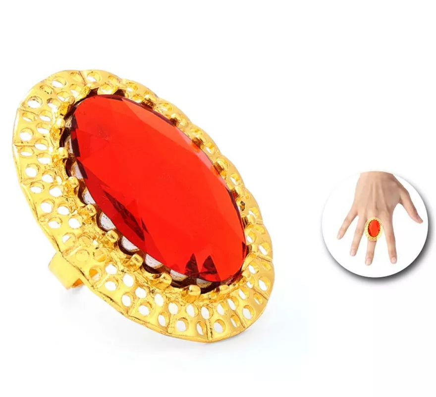 Translation missing: de.Anillo dorado brillante con piedra roja