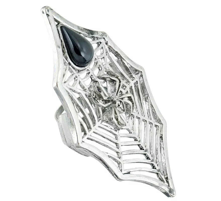 Translation missing: es.Anillo Gótico de Araña y Telaraña con Piedra Negra