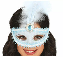 Blaue Maske mit Feder