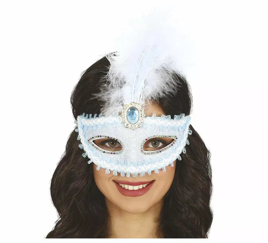 Antifaz Azul con Pluma