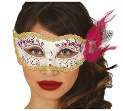 Weiße Feder-Maske mit Rosa
