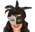 Antifaz blanco y negro con Pluma adulto