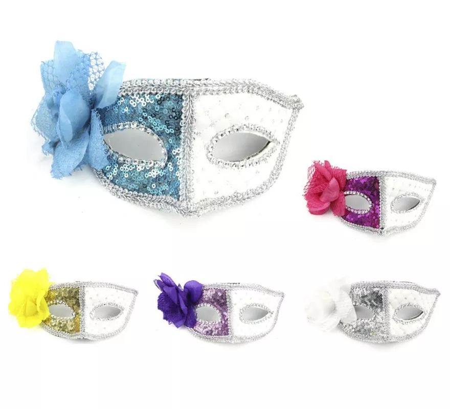 Translation missing: de.Antifaz Carnaval blanco con Flor colores surtidos