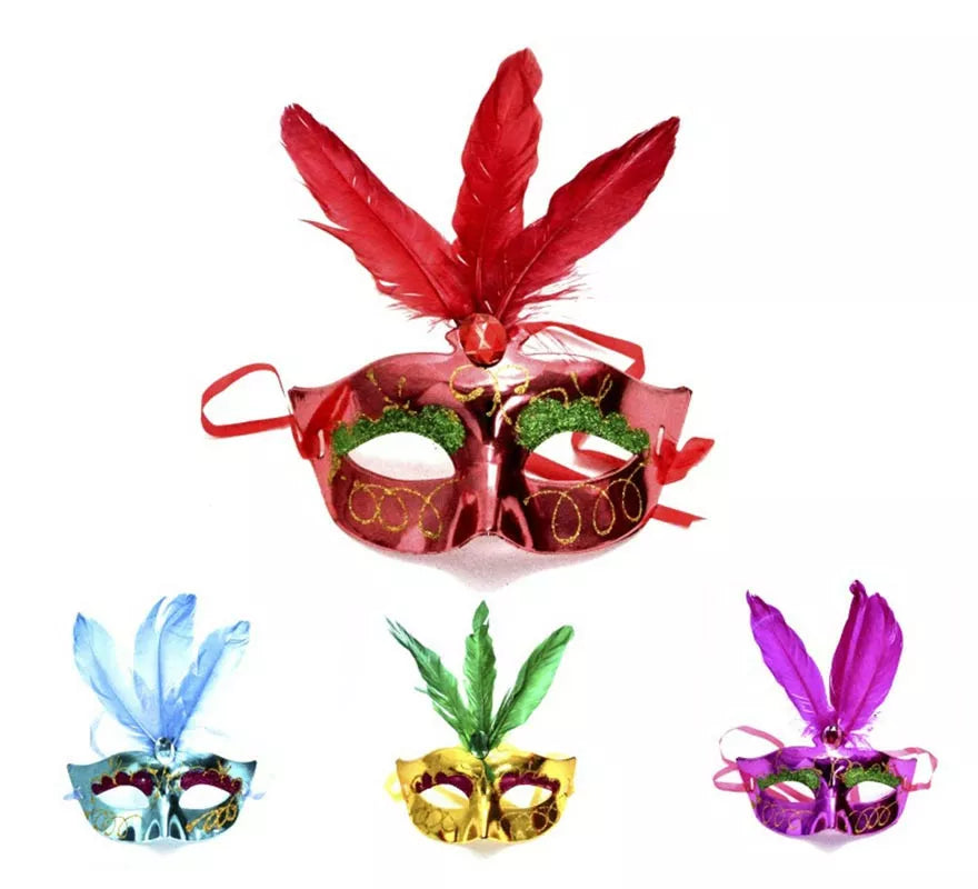 Translation missing: de.Antifaz Carnaval con 3 plumas colores surtidos