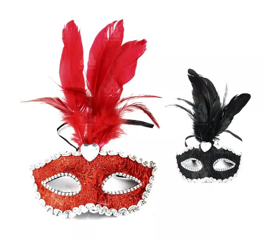 Translation missing: de.Antifaz Carnaval con plumas y bordes plateados colores surtidos