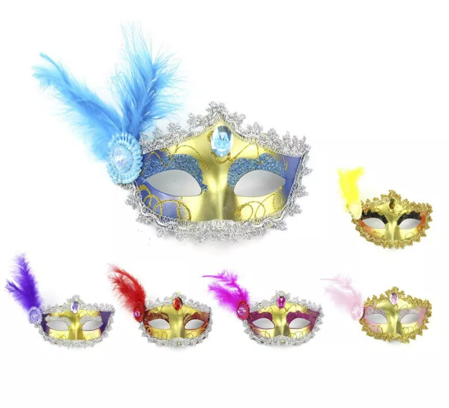 Translation missing: de.Antifaz Carnaval dorado con plumas colores surtidos