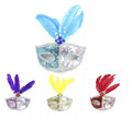 Antifaz Carnaval plateado con plumas colores surtidos