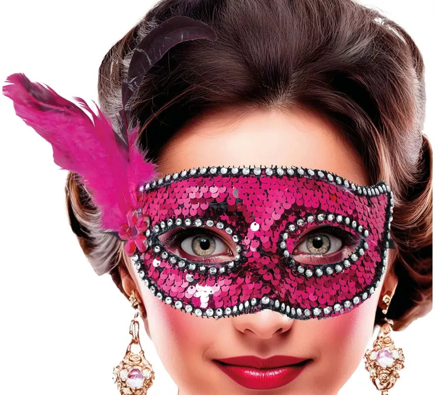 Translation missing: de.Antifaz con Lentejuelas y Plumas rosa