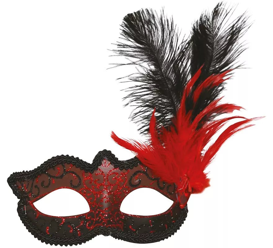 Translation missing: de.Antifaz con pluma rojo