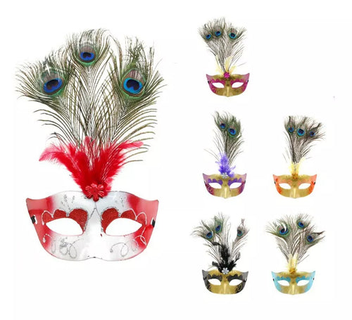 Antifaz con plumas de pavo real colores surtidos