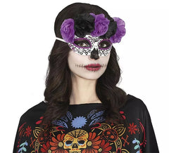 Catrina-Maske Flieder und schwarze Blumen