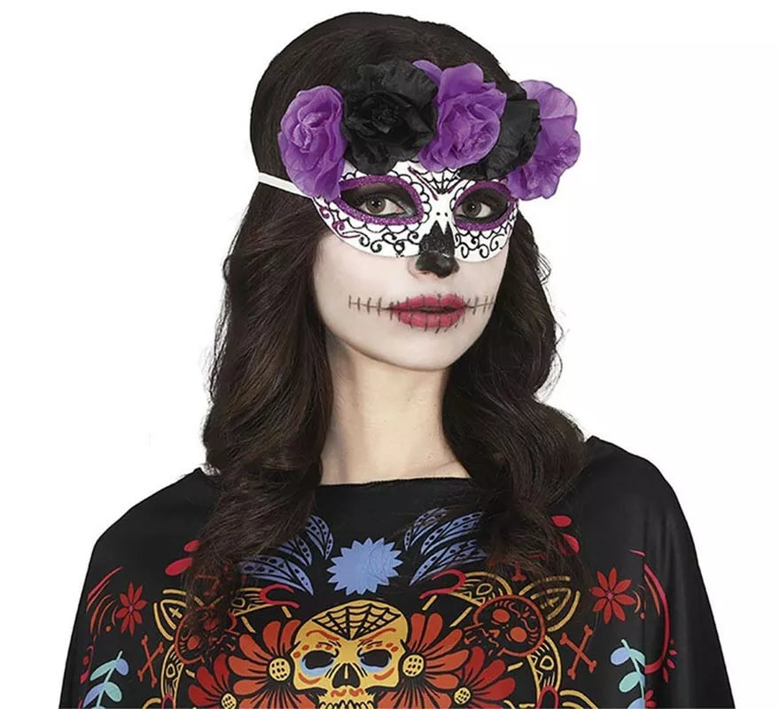 Translation missing: de.Antifaz de Catrina Flores lila y negras