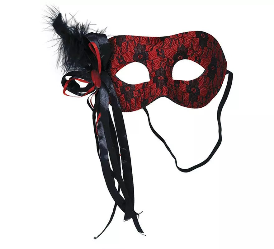 Translation missing: de.Antifaz de Diablesa rojo con pluma