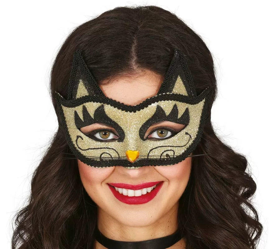 Translation missing: de.Antifaz de Gatita dorado con Purpurina adulto