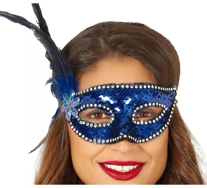 Translation missing: de.Antifaz de Lentejuelas Azul con Plumas