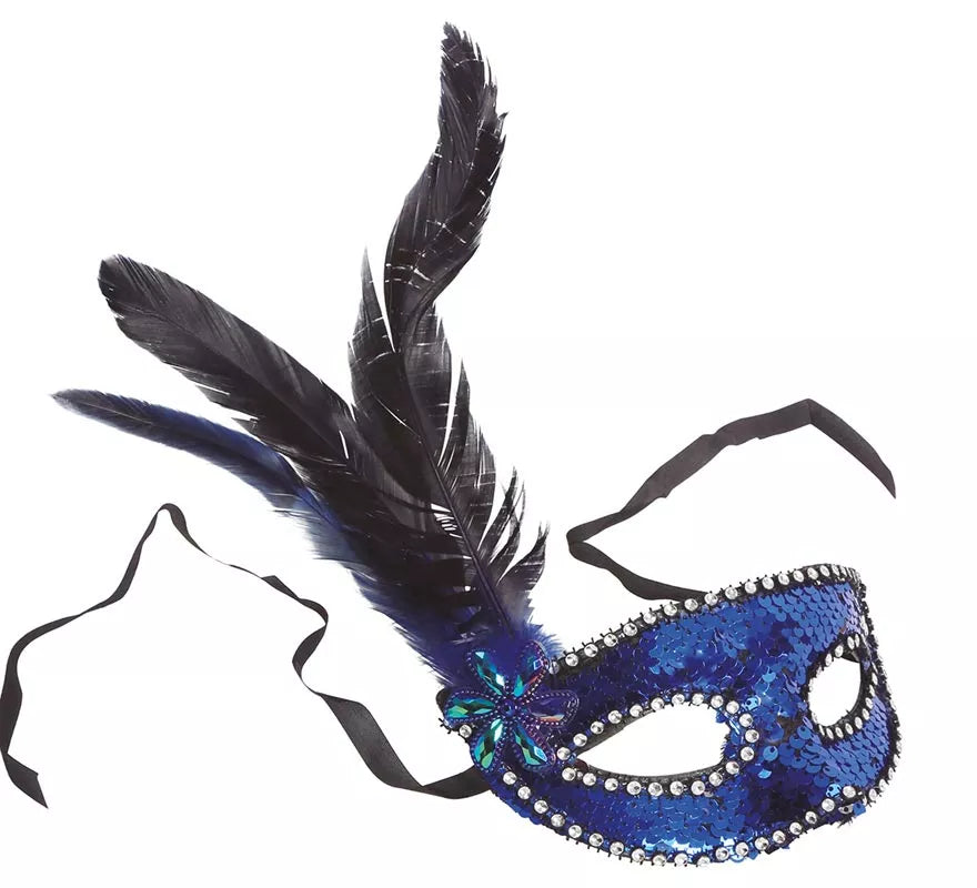 Translation missing: de.Antifaz de Lentejuelas Azul con Plumas