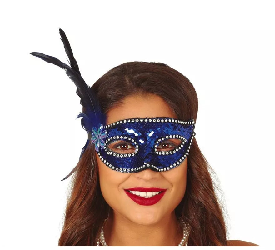 Translation missing: de.Antifaz de Lentejuelas Azul con Plumas