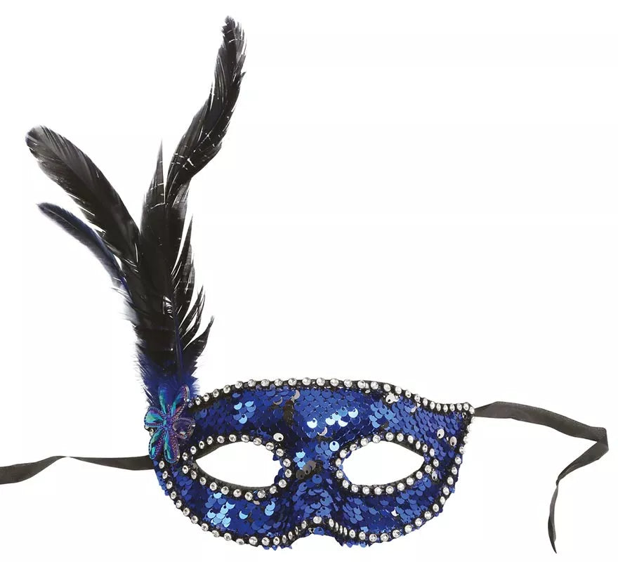Translation missing: de.Antifaz de Lentejuelas Azul con Plumas