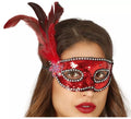 Antifaz de Lentejuelas Rojo con Plumas