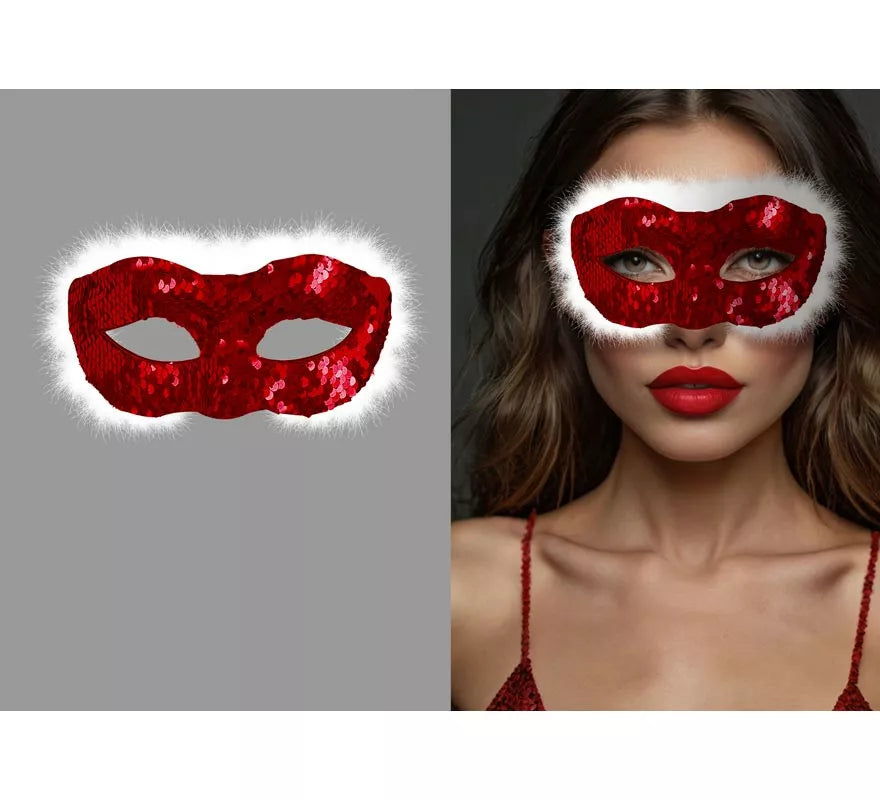 Translation missing: de.Antifaz de Mamá Noel con Lentejuelas rojas y Pelo blanco