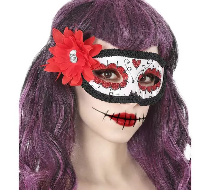 Translation missing: de.Antifaz del Día de los Muertos con Flor Roja