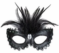 Elegante schwarze Maske mit Federn