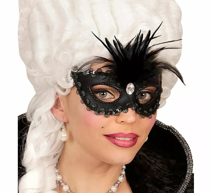 Antifaz Elegante negro con Plumas