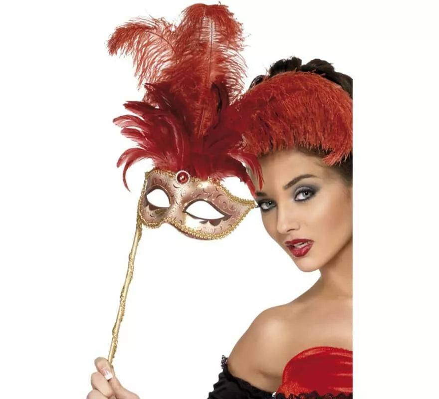Translation missing: de.Antifaz Fantasía Barroca rojo con plumas